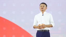 Alibaba founder Jack Ma speaks during Alibaba 20th Anniversary Party at Hangzhou Olympic Center Stadium on September 10, 2019 in Hangzhou, Zhejiang Province of China.