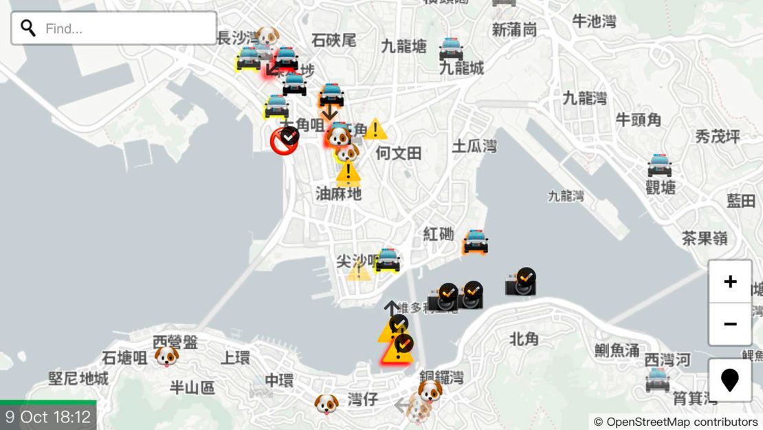 A display of the app HKmap.live.