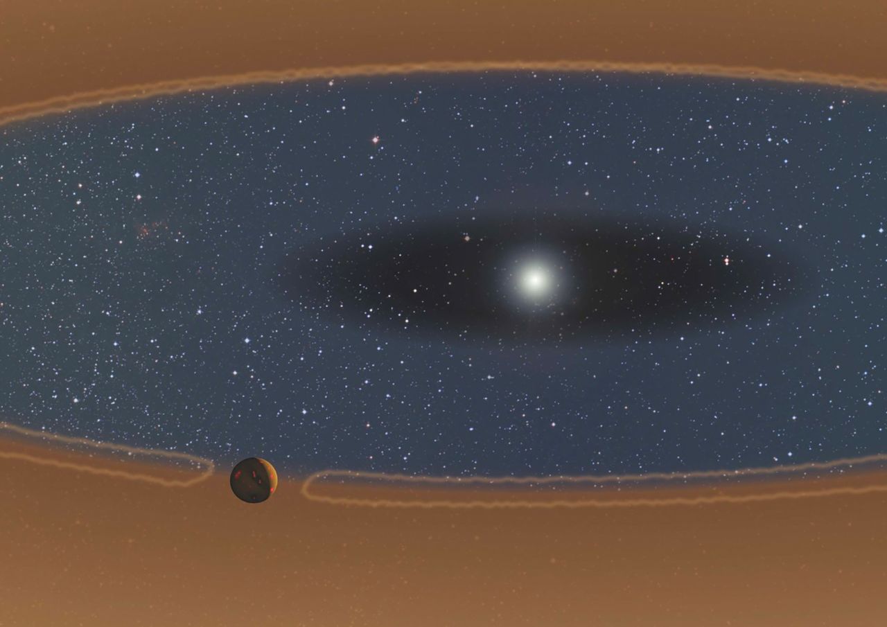 This illustration shows a young, forming planet in a "baby-proof" star system.