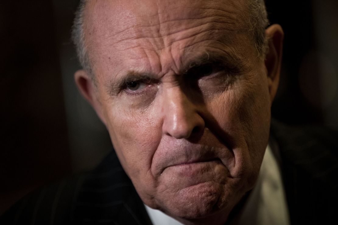 In this 2017 photo, former New York City Mayor Rudy Giuliani is seen at Trump Tower in New York City.