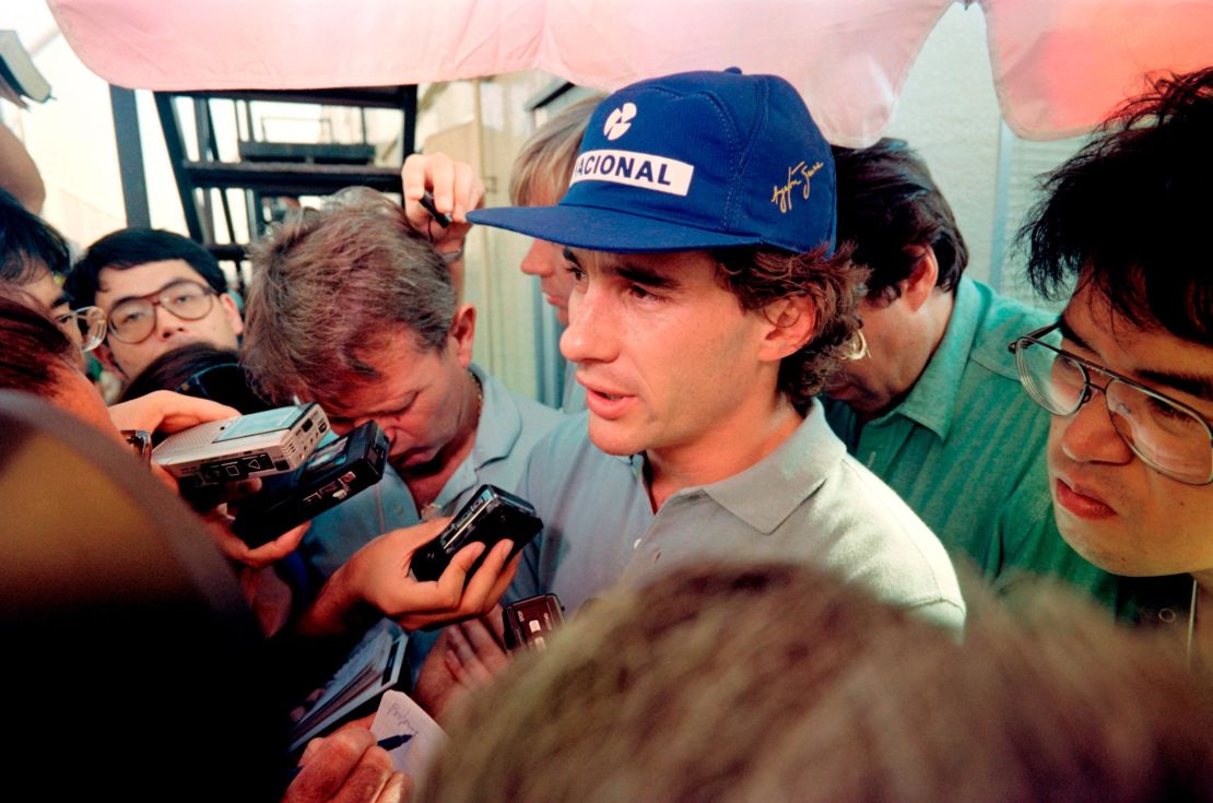 Ayrton Senna faced tough questions from reporters in Japan after the first-lap crash with Alain Prost in 1990.