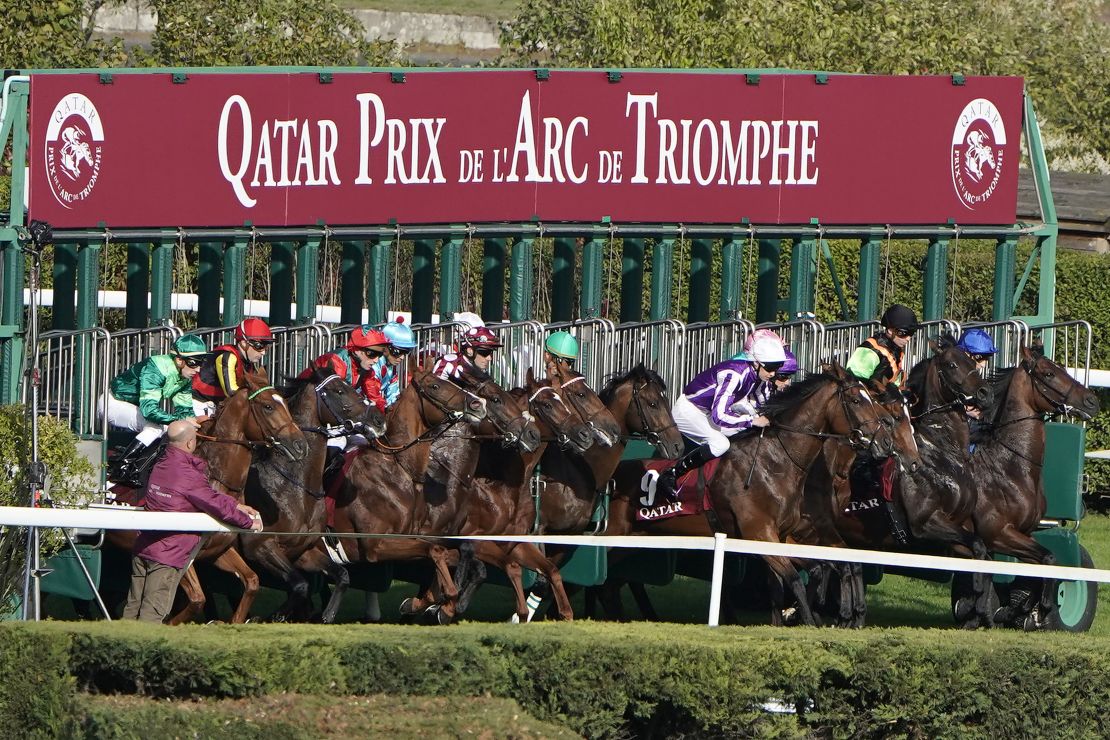 The 2019 Arc field leaves the stalls at Longchamp.