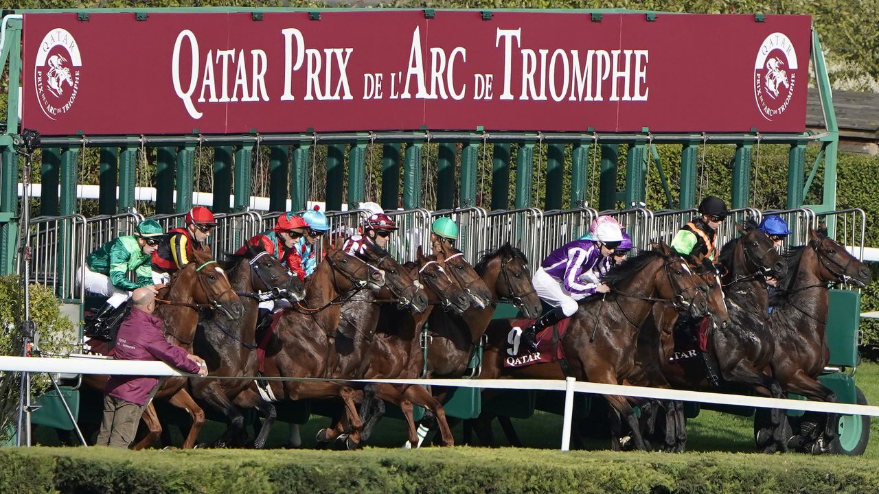 The 2019 Arc field leaves the stalls at Longchamp.