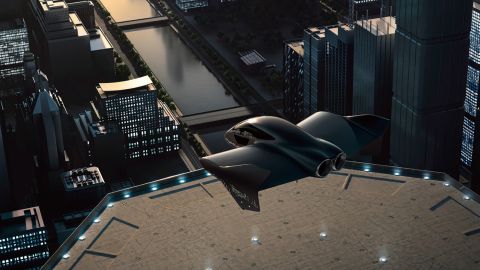 An artist rendering of a possible version of an electric flying car that Porsche and Boeing are planning to work together to develop.
