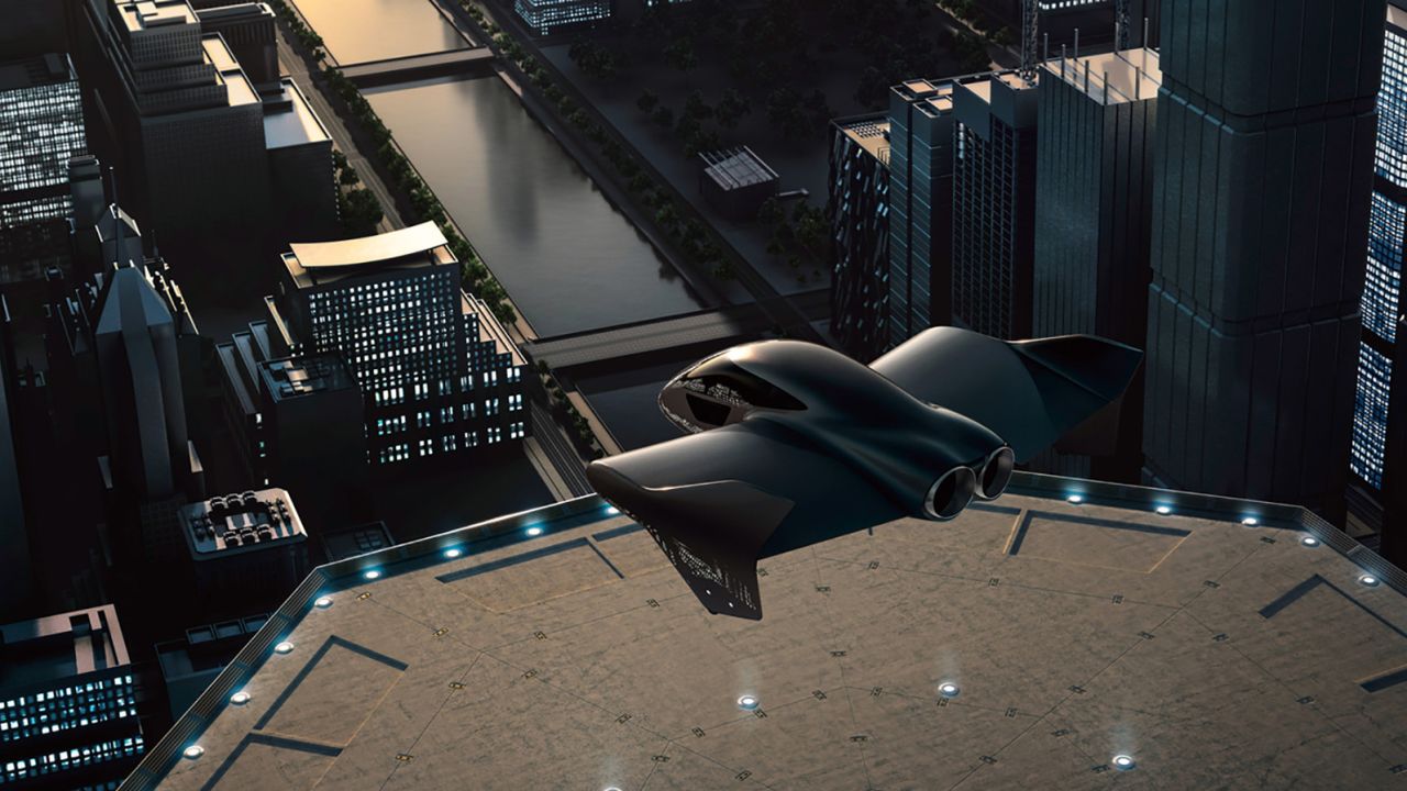 An artist rendering of a possible version of an electric flying car that Porsche and Boeing are planning to work together to develop.