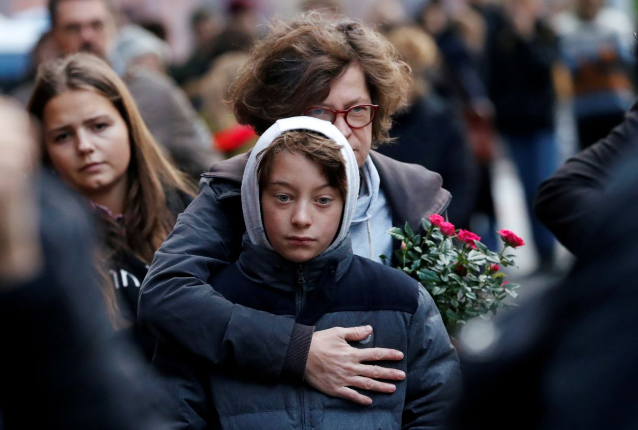 People mourn outside a synagogue in Halle, Germany, a day after two people were fatally shot in the town on Wednesday, October 9. <a href="https://www.cnn.com/2019/10/09/europe/attack-halle-germany-grm-intl/index.html" target="_blank">A gunman went on a suspected antisemitic rampage</a> on the holiest day of the Jewish calendar.