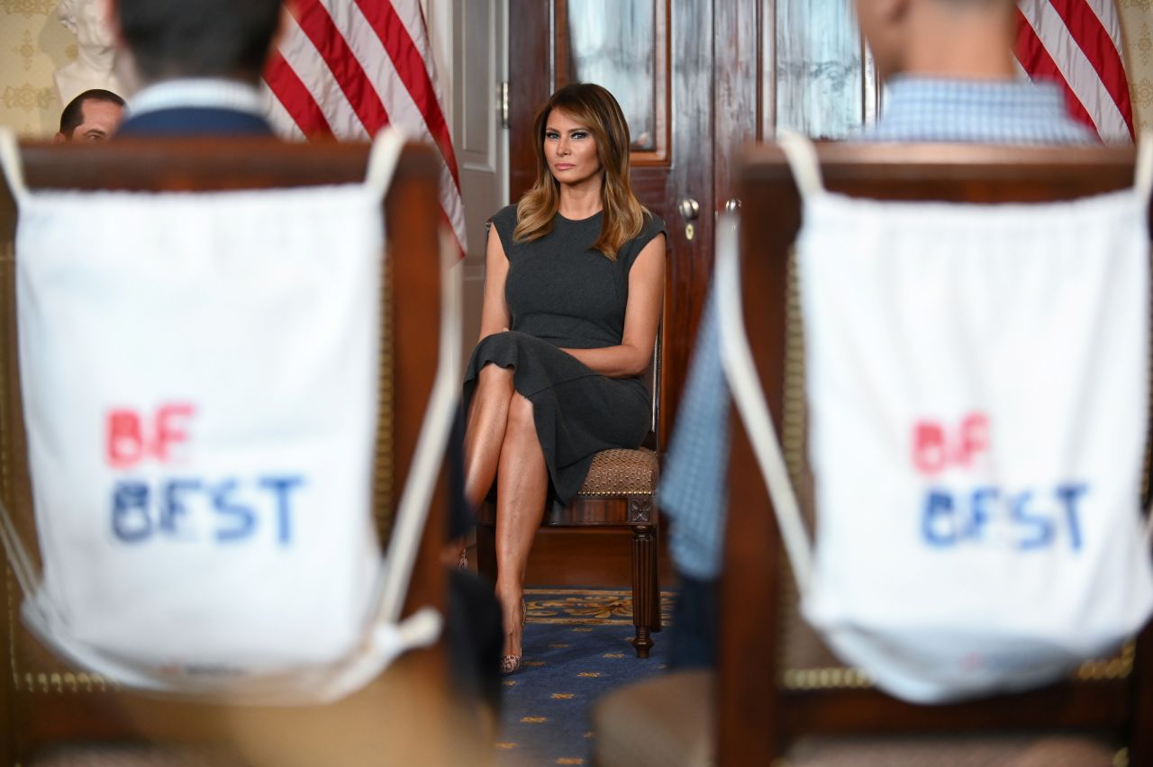 First lady Melania Trump meets with teenagers at the White House as part of her "Be Best" initiative on Wednesday, October 9.