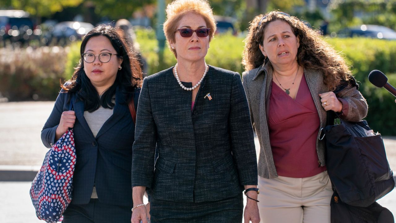 Former U.S. ambassador to Ukraine Marie Yovanovitch, arrives on Capitol Hill, Friday, October 11, in Washington, as she is scheduled to testify before congressional lawmakers on Friday as part of the House impeachment inquiry into President Donald Trump.