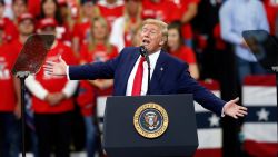 President Donald Trump addresses a campaign rally Thursday, October 10, 2019, in Minneapolis.