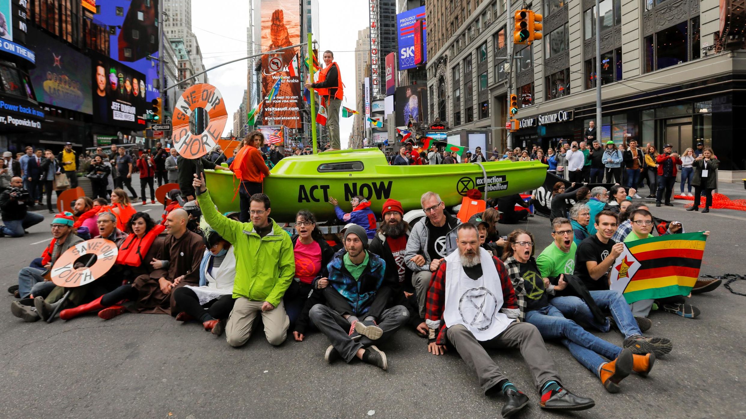 Climate activists participate in an Extinction Rebellion protest in New York's Times Square on Thursday, October 10. 
