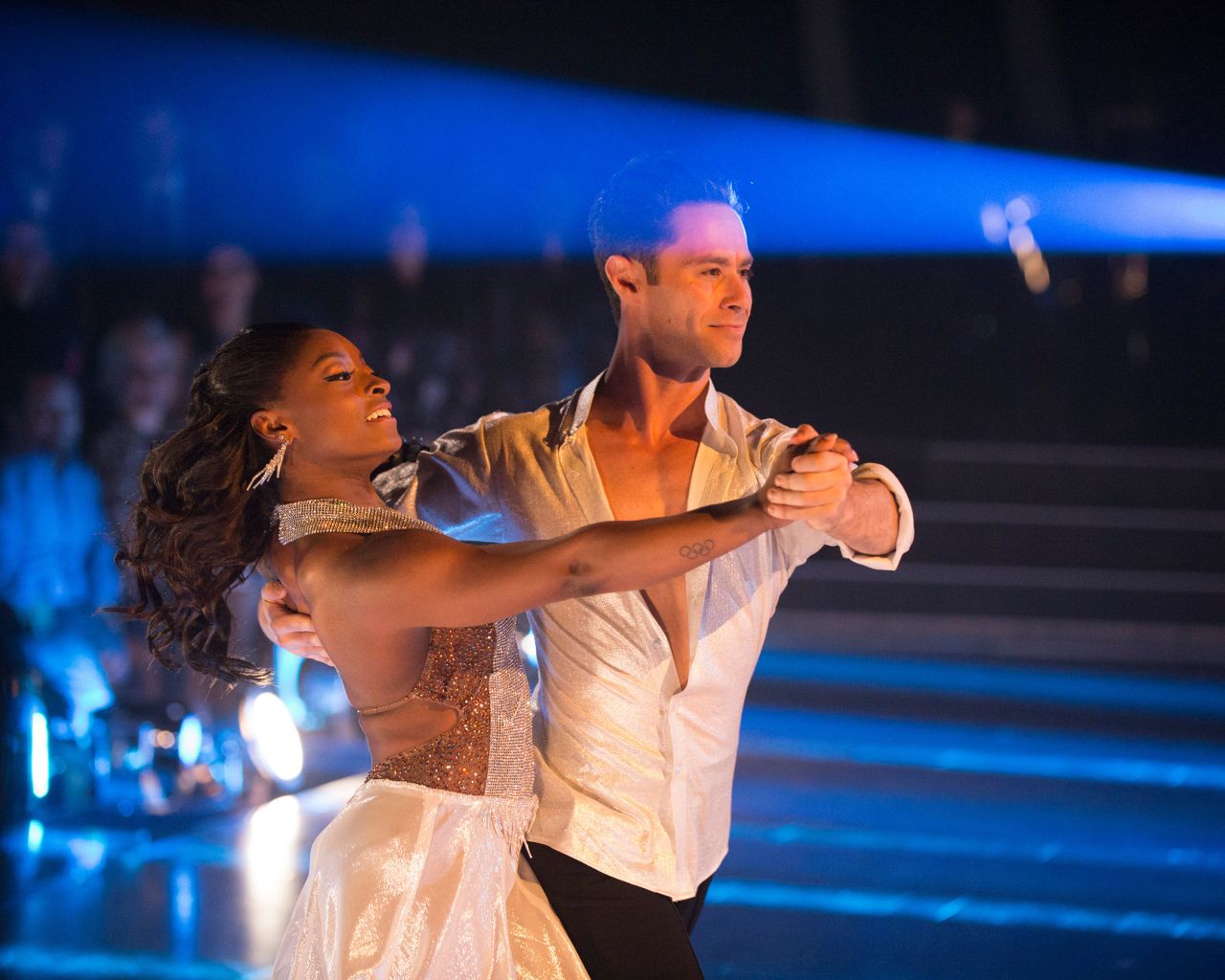 Biles competes in "Dancing with the Stars" with Sasha Farber in 2017.