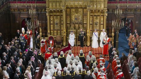 Queen Elizabeth II prepares to deliver her speech at the State Opening of Parliament in 2016.