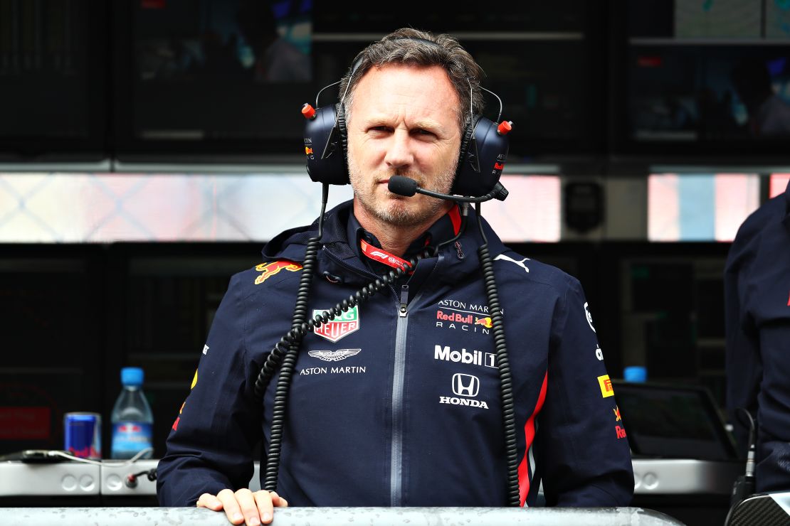 Horner looks on during practice for the Italian Grand Prix.