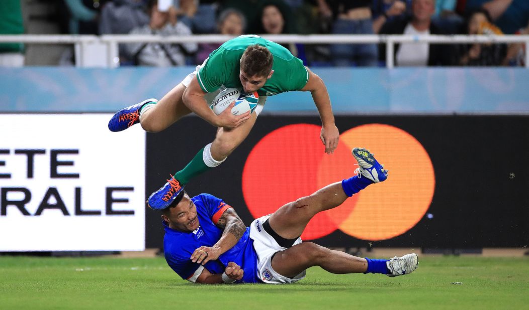 Larmour scored his side's fifth try of the game as Ireland -- which has never won the World Cup -- advanced to the quarterfinals.