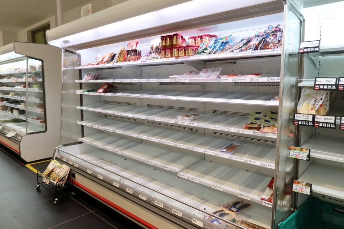 The remaining stock in a supermarket after people prepare for Typhoon Hagibis on October 12, 2019 in Yokohama, Japan.