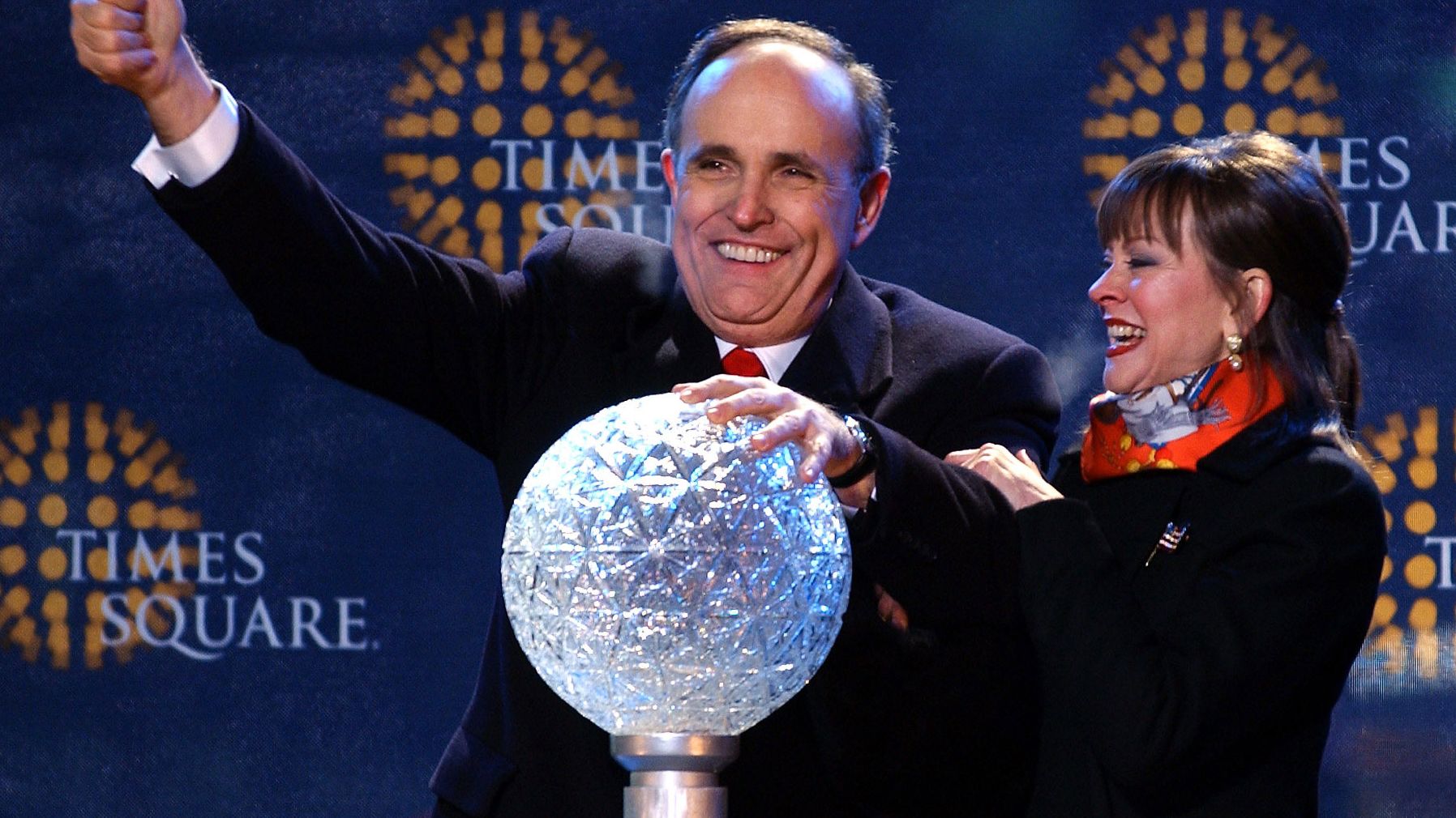 Giuliani and his third wife, Judi, attend New Year's festivities in New York in 2002. Giuliani's second and final term had just ended.