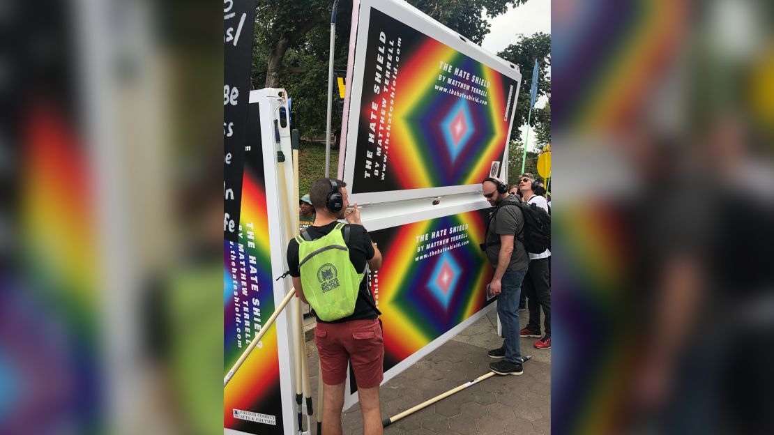 Atlanta artist Matthew Terrell created Hate Shields to block anti-LGBTQ protesters at pride events.