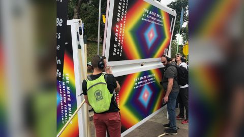 Atlanta artist Matthew Terrell created Hate Shields to block anti-LGBTQ protesters at pride events.
