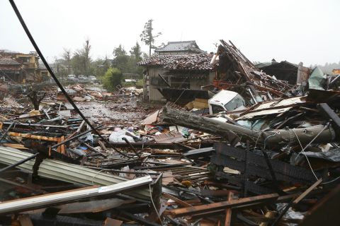 Homes flattened by a suspected tornado brought by Typhoon Hagibis in Ichihara, Japan on October 12.