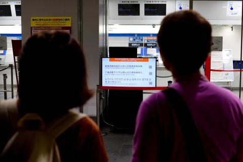 Train service is suspended at Shin-Yokohama station in Yokohama, Japan, on October 12.