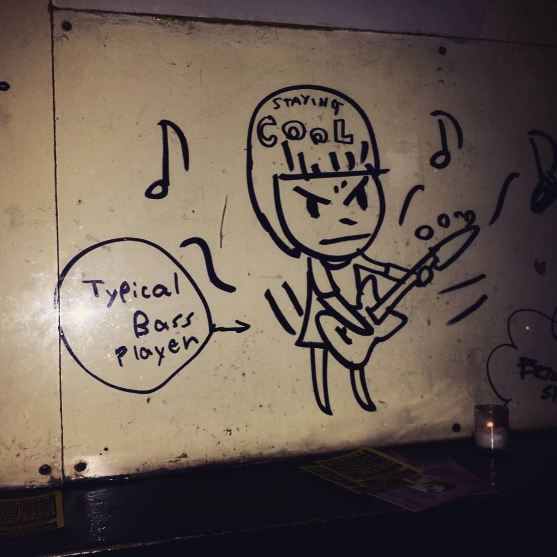 Nara's doodle of a "typical bass player."