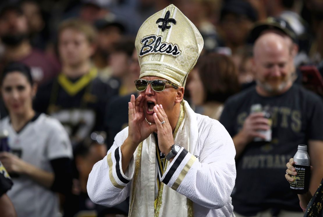 A New Orleans Saints fan cheers on November 4, 2018 in New Orleans, Louisiana.