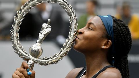 Coco Gauff, 15, won her first title Sunday.
