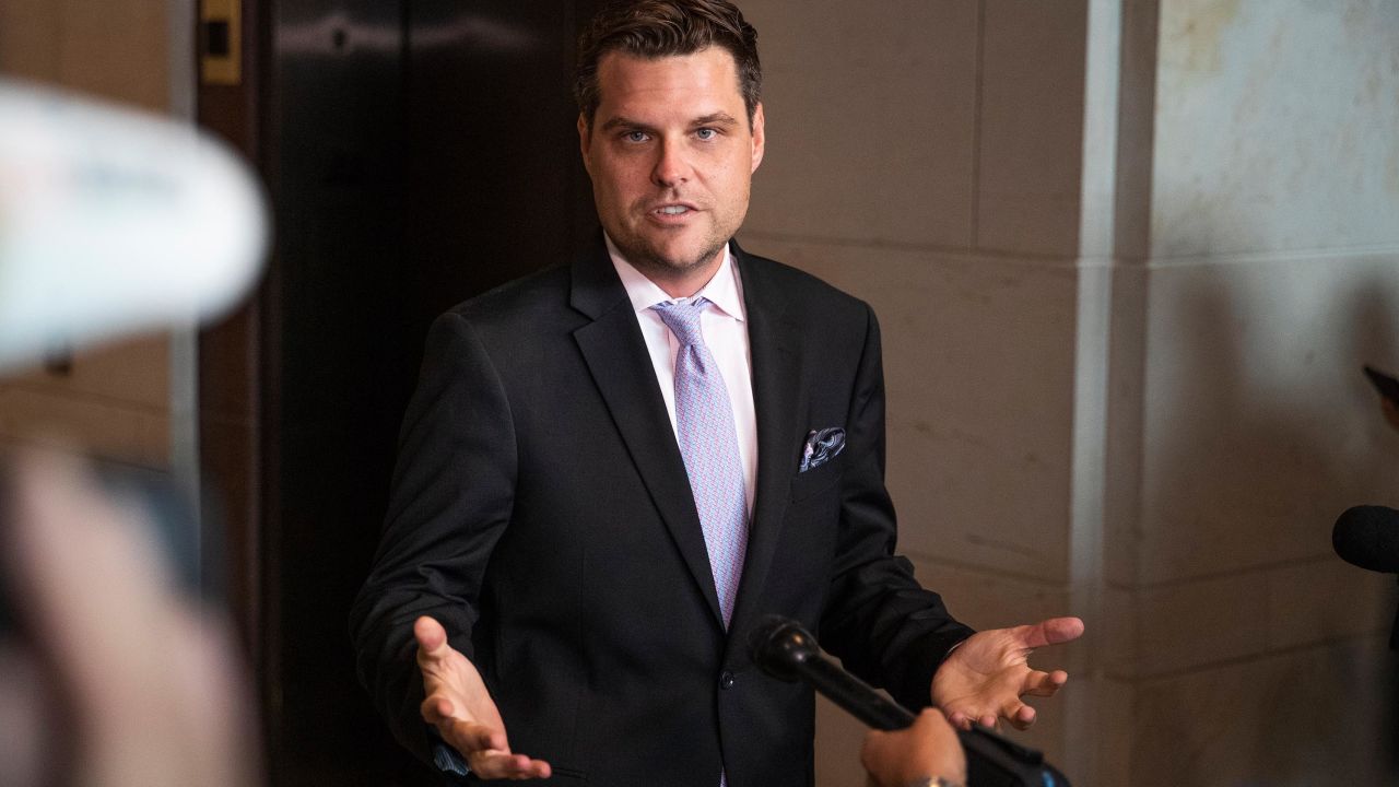 Rep. Matt Gaetz speaks to reporters on Capitol Hill in Washington, Monday, October 14.