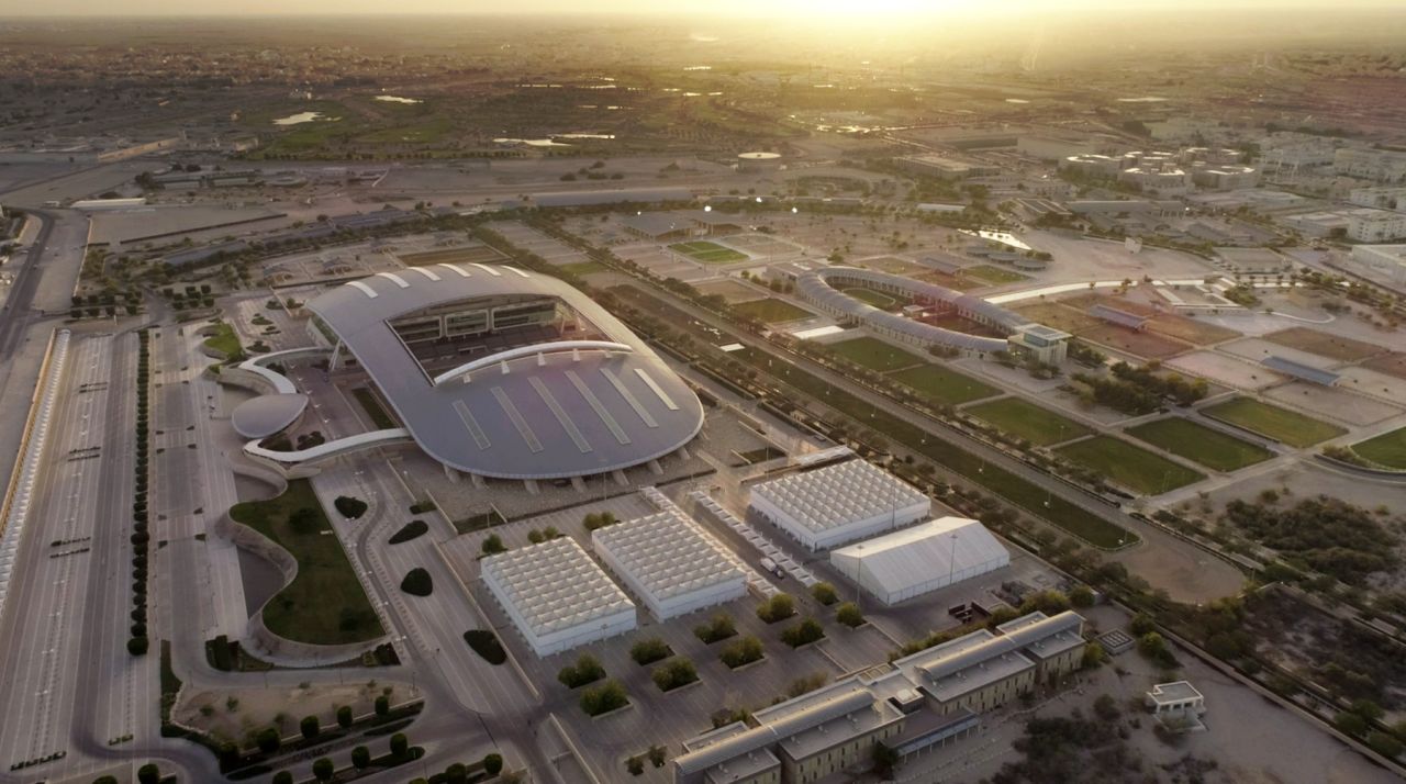 An overhead view of Al Shaqab, which was designed in the shape of a horseshoe.