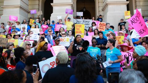 Protestors demonstrated against a Georgia law that would ban abortion as early as six weeks into a pregnancy, when a fetal heartbeat is detected. In early October, a federal judge temporarily blocked the law from taking effect.