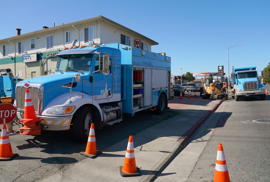 Pacific Gas & Electric crews work in Vallejo, California.