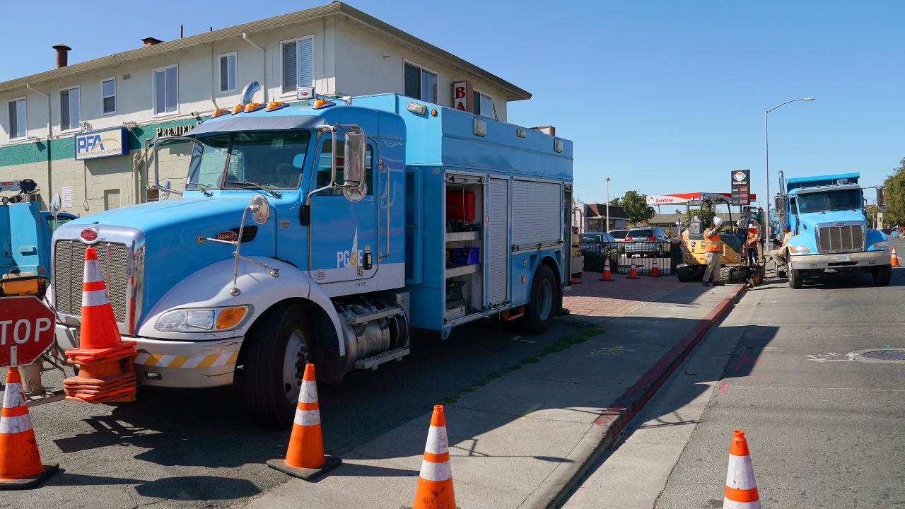 Pacific Gas & Electric crews work in Vallejo, California.
