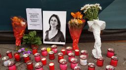 Tributes are laid out in memory of Caruana Galizia in Valletta, Malta. 