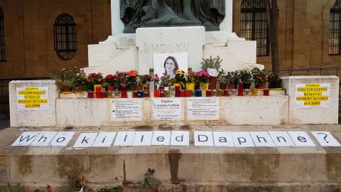 The memorial to the investigative journalist Daphne Caruana Galizia in Valletta, Malta. 