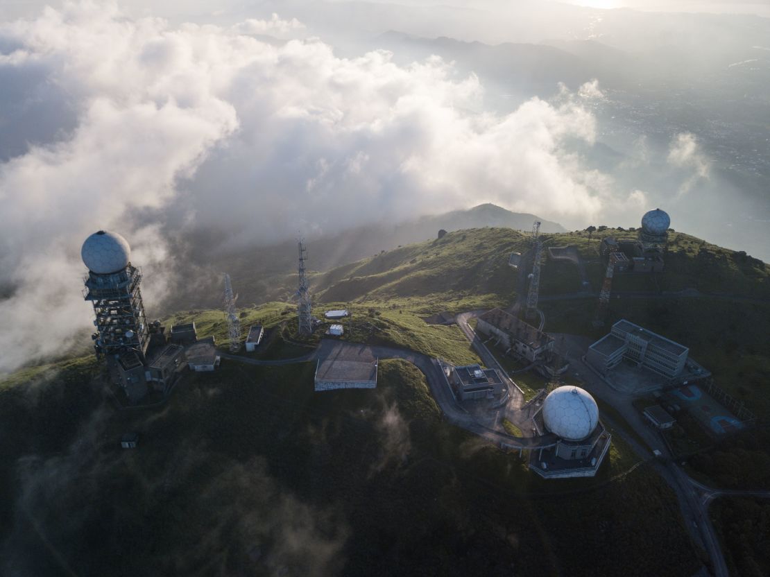The Hong Kong Observatory radar station and two other stations at the top of Tai Mo Shan, Hong Kong's tallest peak.