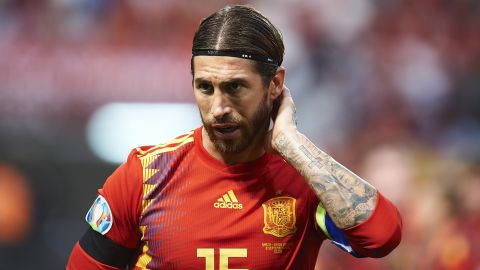 Ramos plays for Spain against Faroe Islands.