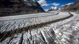 A photo taken on October 1, 2019 shows the Aletsch glacier above Bettmeralp in the Swiss Alps. - The mighty Aletsch -- the largest glacier in the Alps -- could completely disappear by the end of this century if nothing is done to rein in climate change, a study showed on September 12, 2019 by ETH technical university in Zurich.