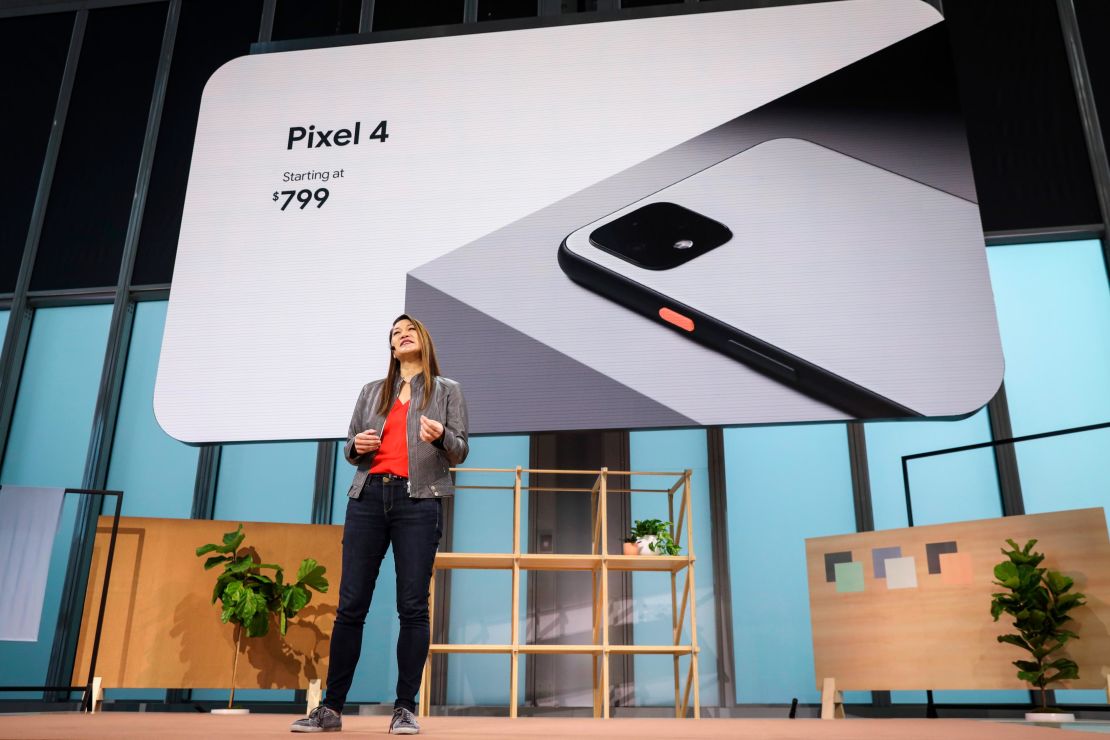 Sabrina Ellis, Google vice president of product management, introduces the new Google Pixel 4 smartphone during a Google launch event. 