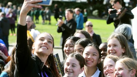The New Zealand Silver Ferns attend a public reception following the 2019 Netball World Cup, at the New Zealand Parliament on August 26, 2019, in Wellington.
