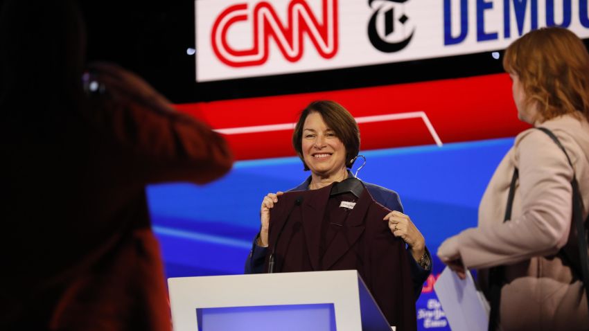 Presidential candidate Amy Klobuchar during her walk-through before the Democratic presidential debate in Westerville, Ohio, Tuesday, October 15.