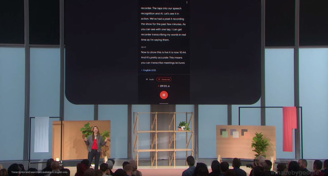 A demonstration of Google's new Recorder app, which will come on its new Pixel phone.