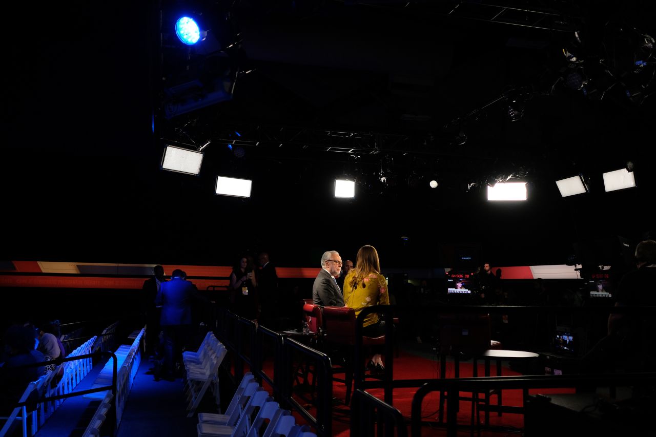CNN's Wolf Blitzer on set, hours before the debate.