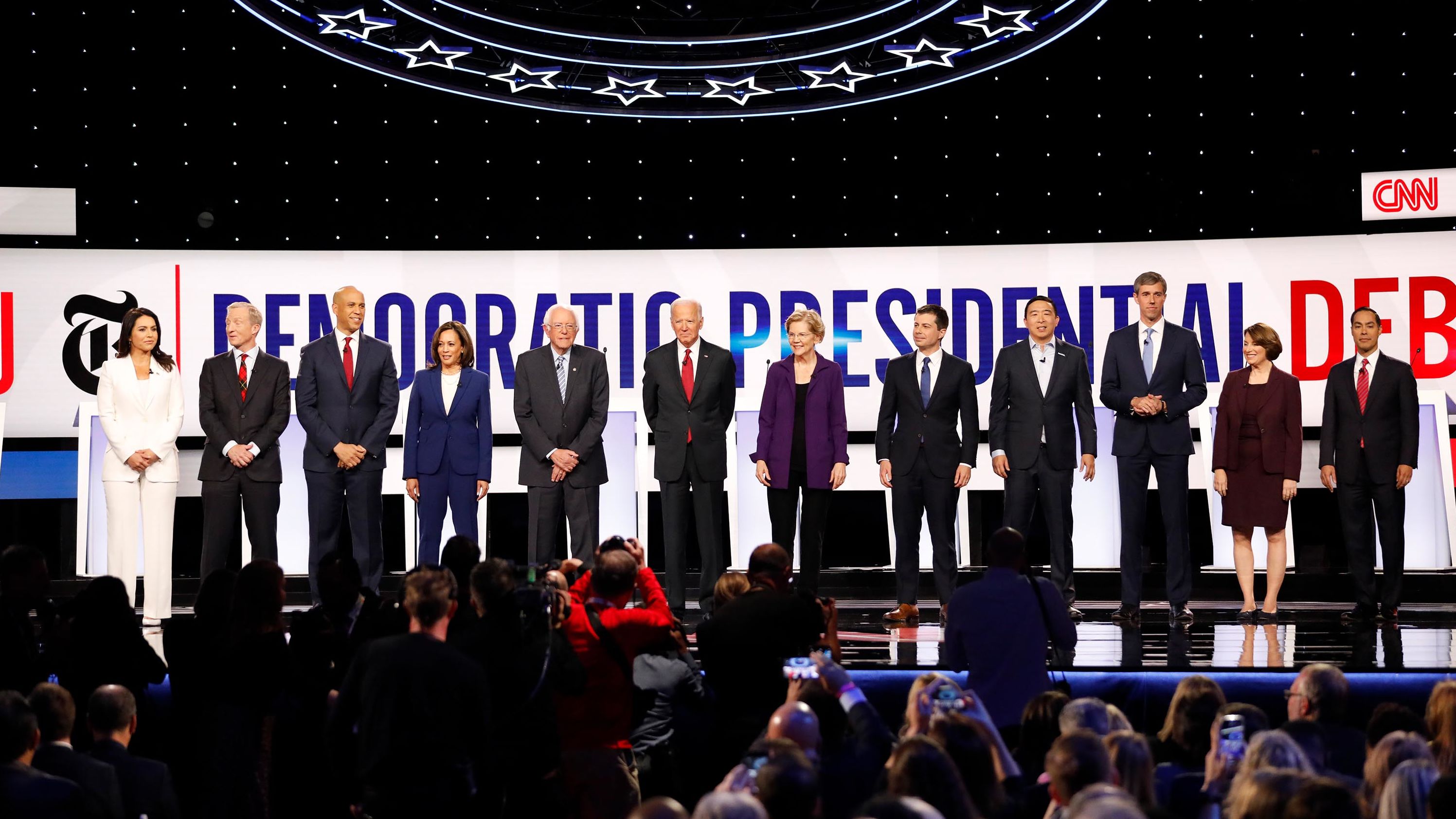 Twelve presidential candidates take the stage for the CNN/New York Times Democratic debate in Westerville, Ohio, on Tuesday, October 15. 