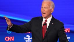 WESTERVILLE, OHIO - OCTOBER 15: Former Vice President Joe Biden  during the Democratic Presidential Debate at Otterbein University on October 15, 2019 in Westerville, Ohio. A record 12 presidential hopefuls are participating in the debate hosted by CNN and The New York Times. (Photo by Win McNamee/Getty Images)