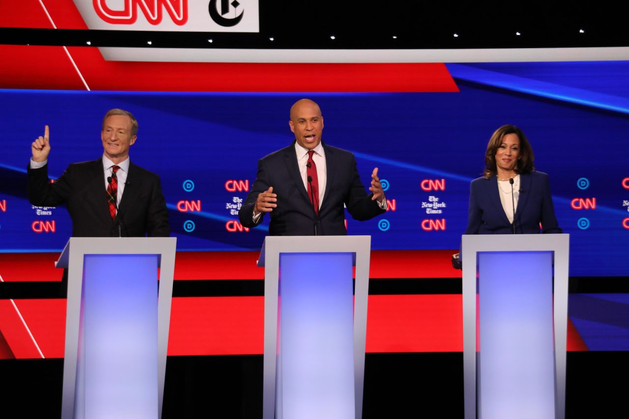 Steyer, Booker and Harris take part in the debate. This was the first debate for Steyer, a billionaire hedge-fund founder who entered the race late.