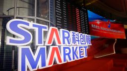 The stock index and prices of shares are displayed during the listing ceremony of the first batch of companies on the SSE Star Market in Shanghai, China, 22 July 2019.