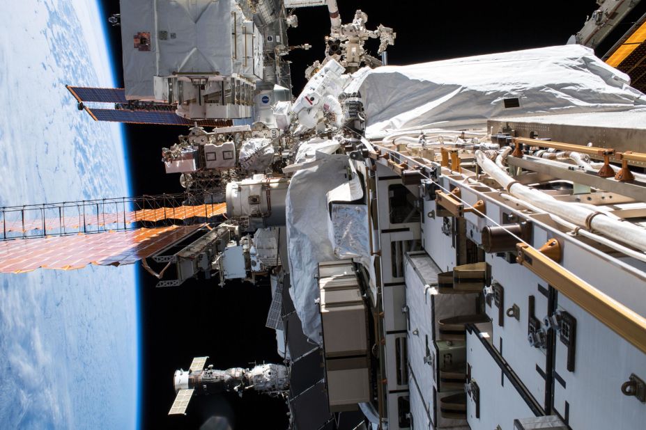 NASA astronaut Christina Koch conducts a spacewalk to upgrade International Space Station power systems. Koch will also take part in the first all-female spacewalk.