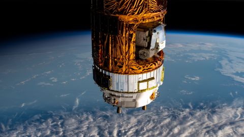 Japan's Kounotori H-II Transfer Vehicle 8 (HTV-8), attached to the International Space Station.