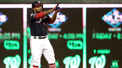 The Nationals' Howie Kendrick does some hand baby sharks. 