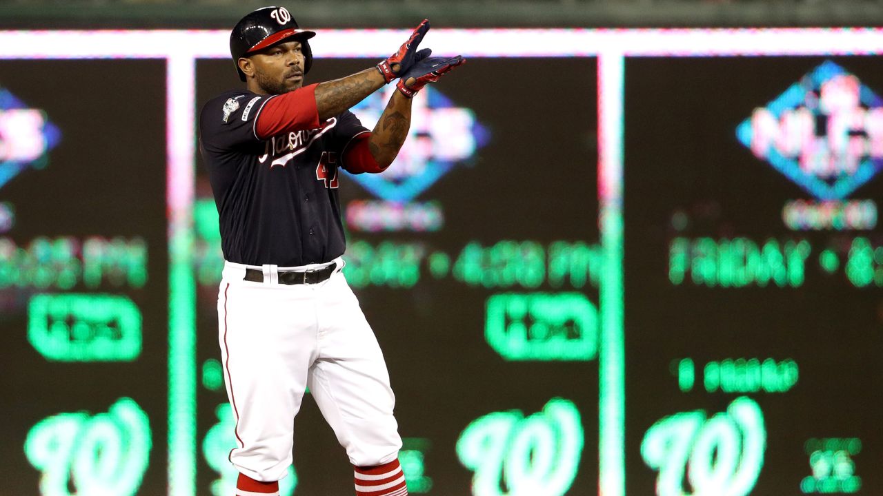 The Nationals' Howie Kendrick does some hand baby sharks.